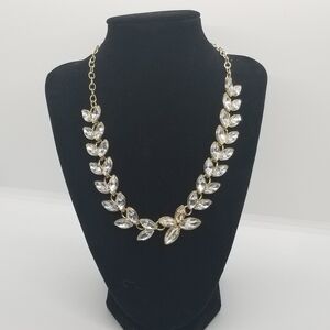 gold tone crystal necklace leafy with butterfly